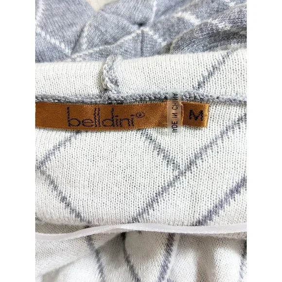 Belldini Open Front Hooded Cardigan Sweater Womens Size M Gray White Geo Print - Picture 7 of 8